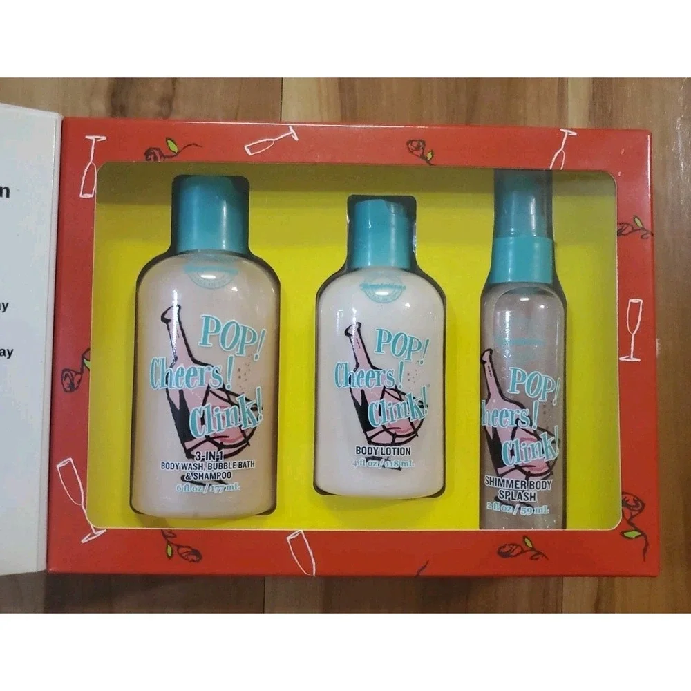 BBW Success Story Pop Cheers Clink 3 in 1 Lotion Shimmer Body Spray Gift Set